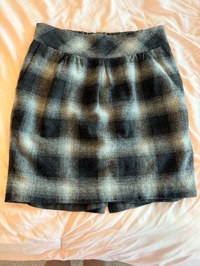 Ann Taylor Loft Plaid Wool-Blend Mini Skirt in Black and Gray